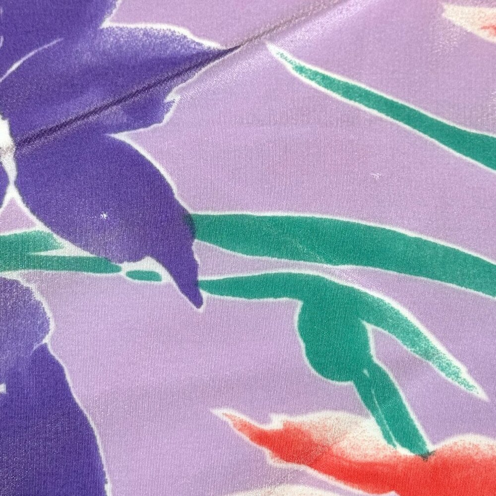 Vtg Vera Neumann Floral Silky Rectangle Scarf Tulips Purple Pink Large Scale - Picture 7 of 7